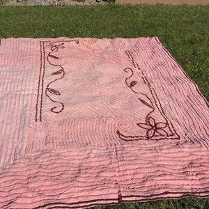 Vintage Pink Chenille Bedspread With Textured Pattern - 86 x 103 Inches